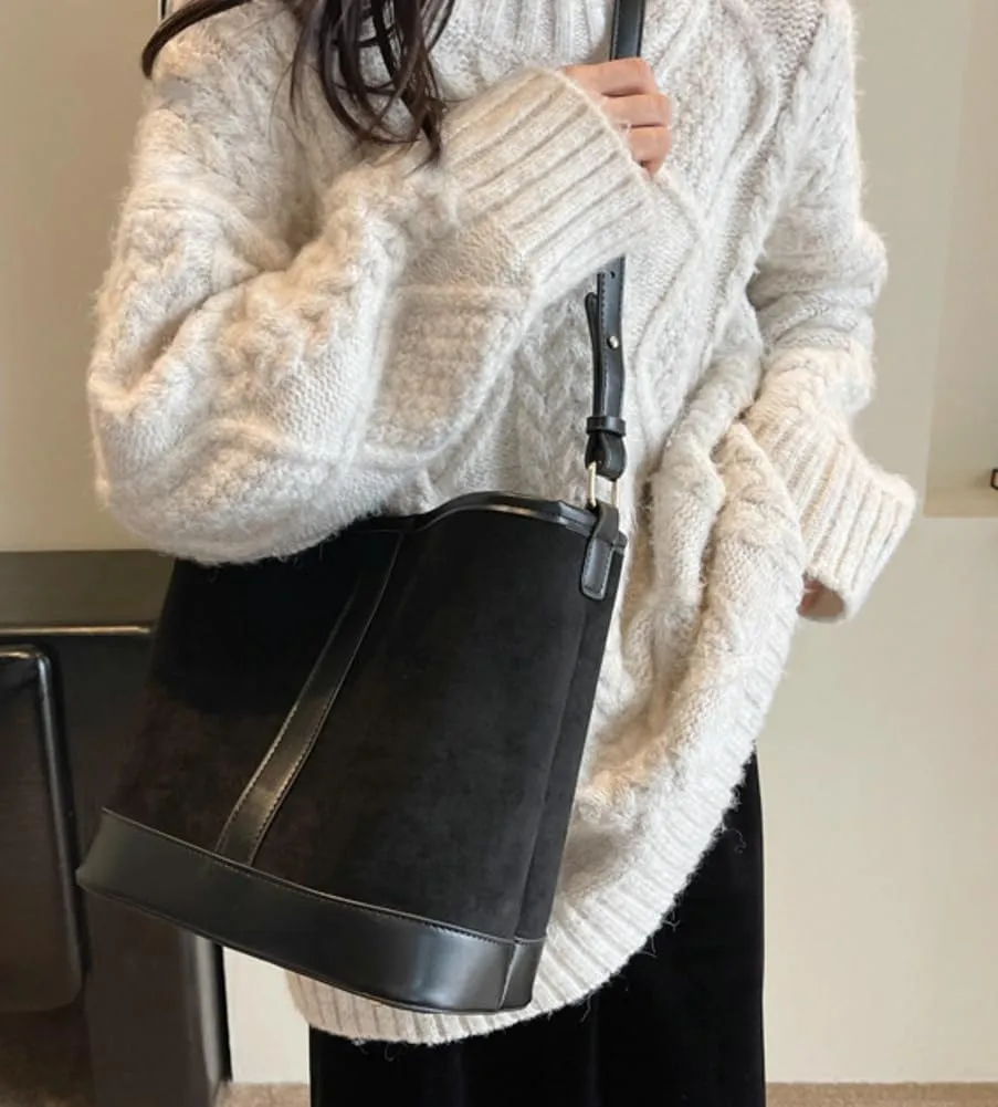 Women's Retro Shoulder Bag Totes Handbag Suede Large Bucket Underarm Purse Casual Satchel Travel Winter Fall 2024