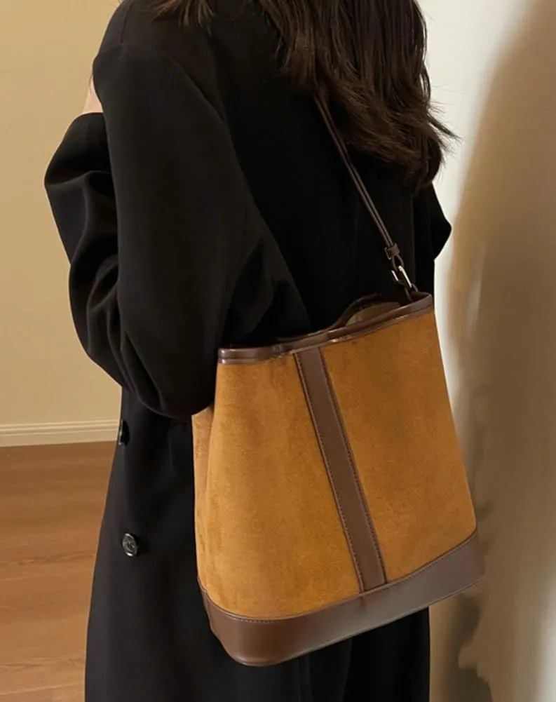 Women's Retro Shoulder Bag Totes Handbag Suede Large Bucket Underarm Purse Casual Satchel Travel Winter Fall 2024