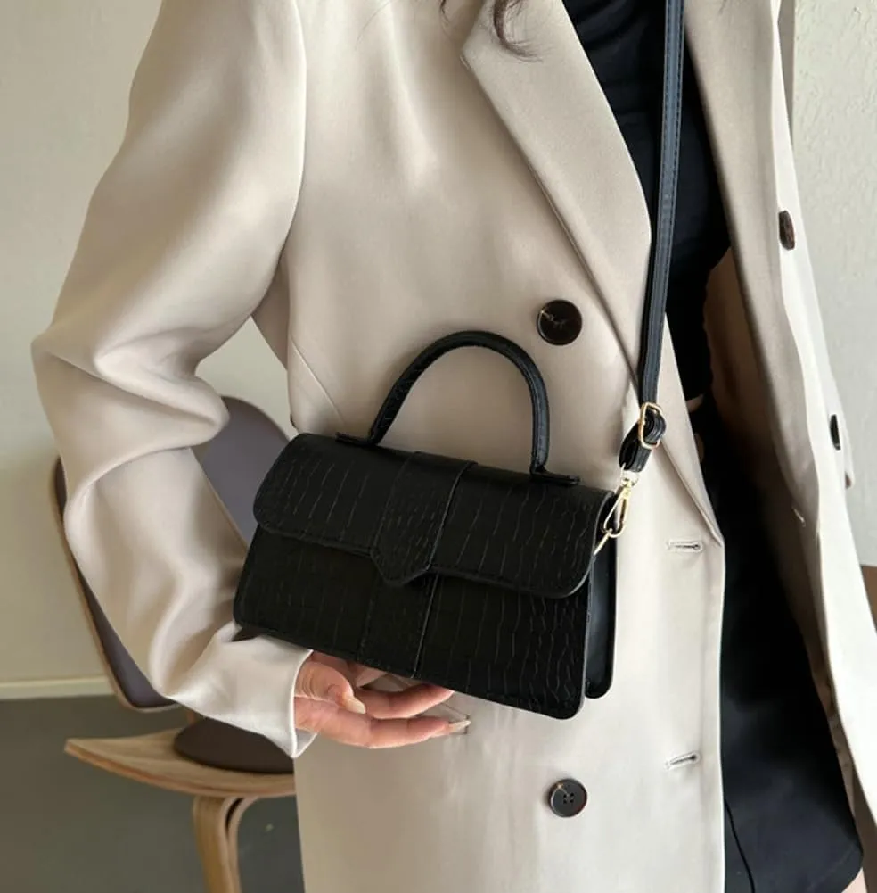 Womens Retro Shoulder Crossbody Bag PU Leather Purse Small Totes Handbag Casual Satchel with Crocodile Pattern