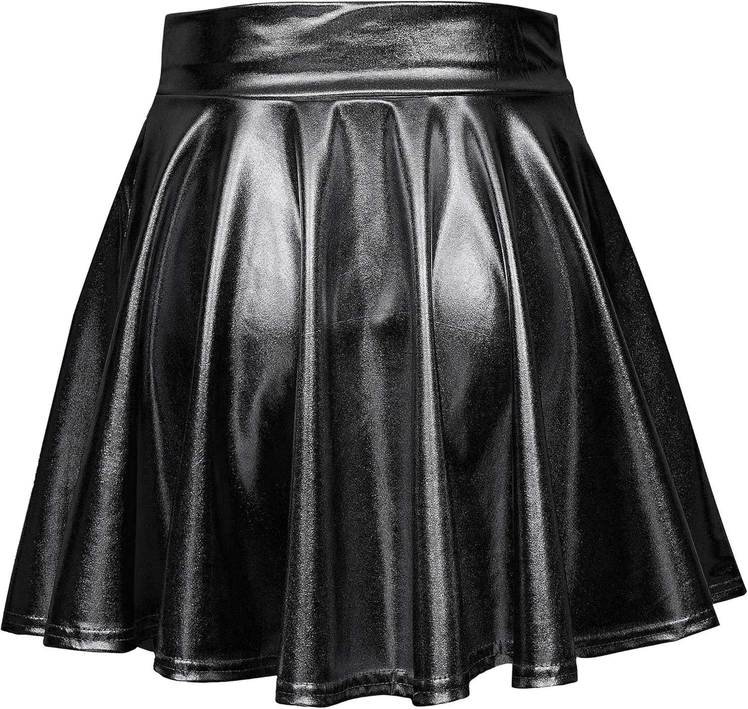 Women's Shiny Metallic Wet Look Stretchy Flared Mini Skater Skirt