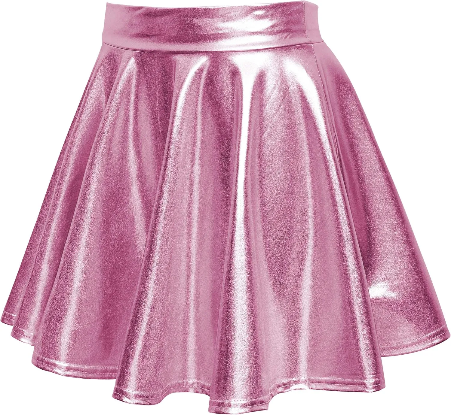 Women's Shiny Metallic Wet Look Stretchy Flared Mini Skater Skirt