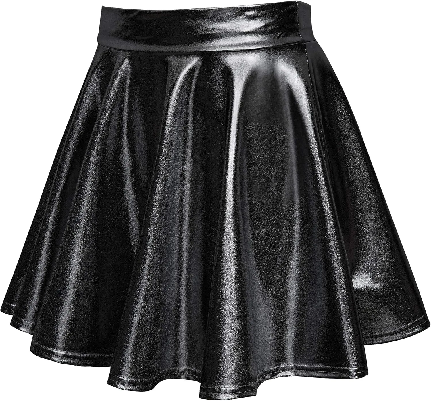 Women's Shiny Metallic Wet Look Stretchy Flared Mini Skater Skirt
