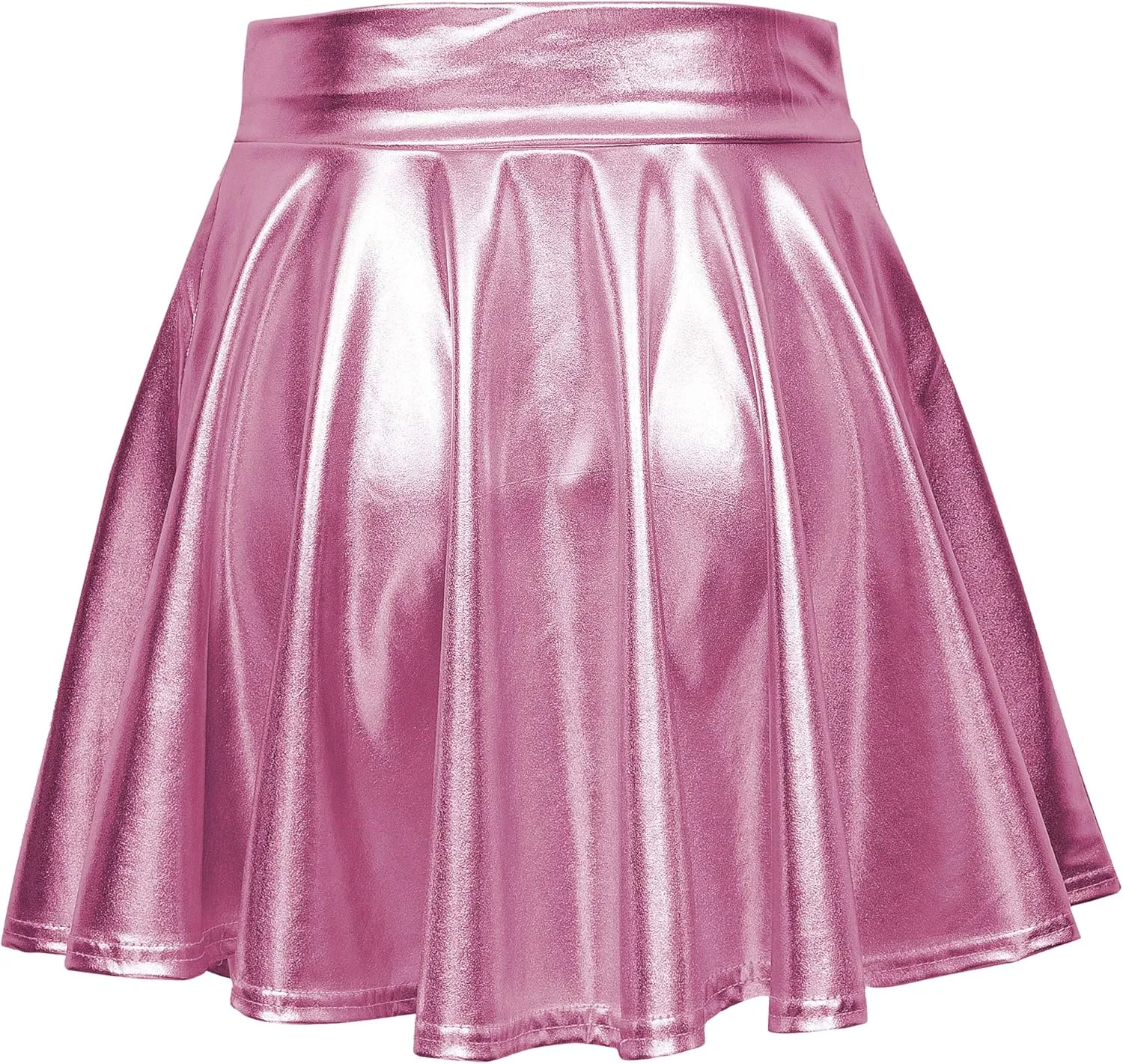 Women's Shiny Metallic Wet Look Stretchy Flared Mini Skater Skirt