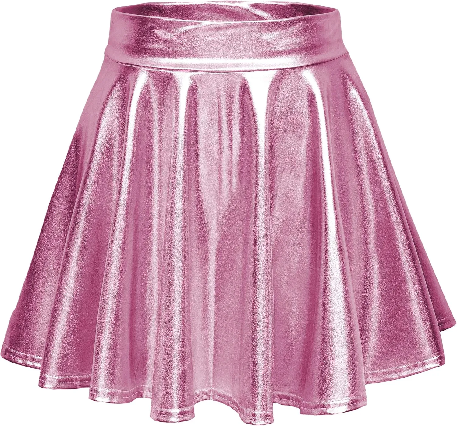 Women's Shiny Metallic Wet Look Stretchy Flared Mini Skater Skirt