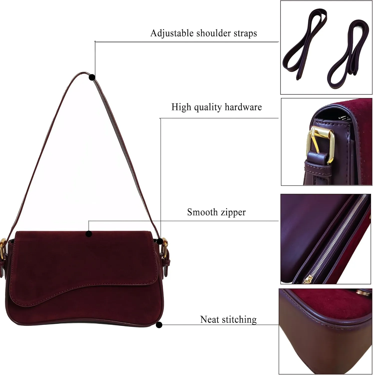 Womens Suede Flap Shoulder Bag Small Trendy Saddle Crossbody Purses