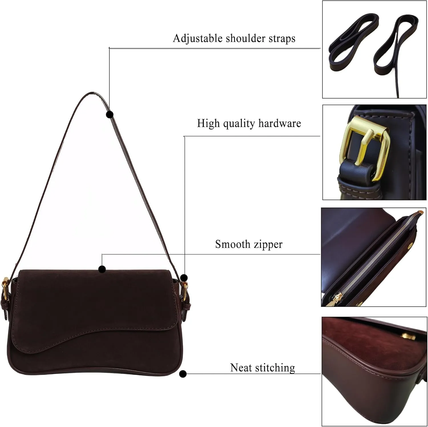 Womens Suede Flap Shoulder Bag Small Trendy Saddle Crossbody Purses