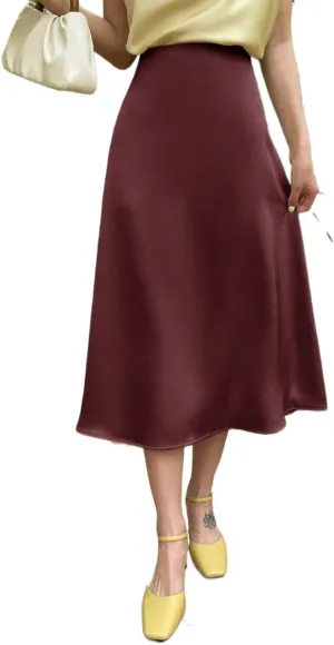 Women's Trendy Beach Skirts Women's Solid Color Hem Elegant Midi Skirt