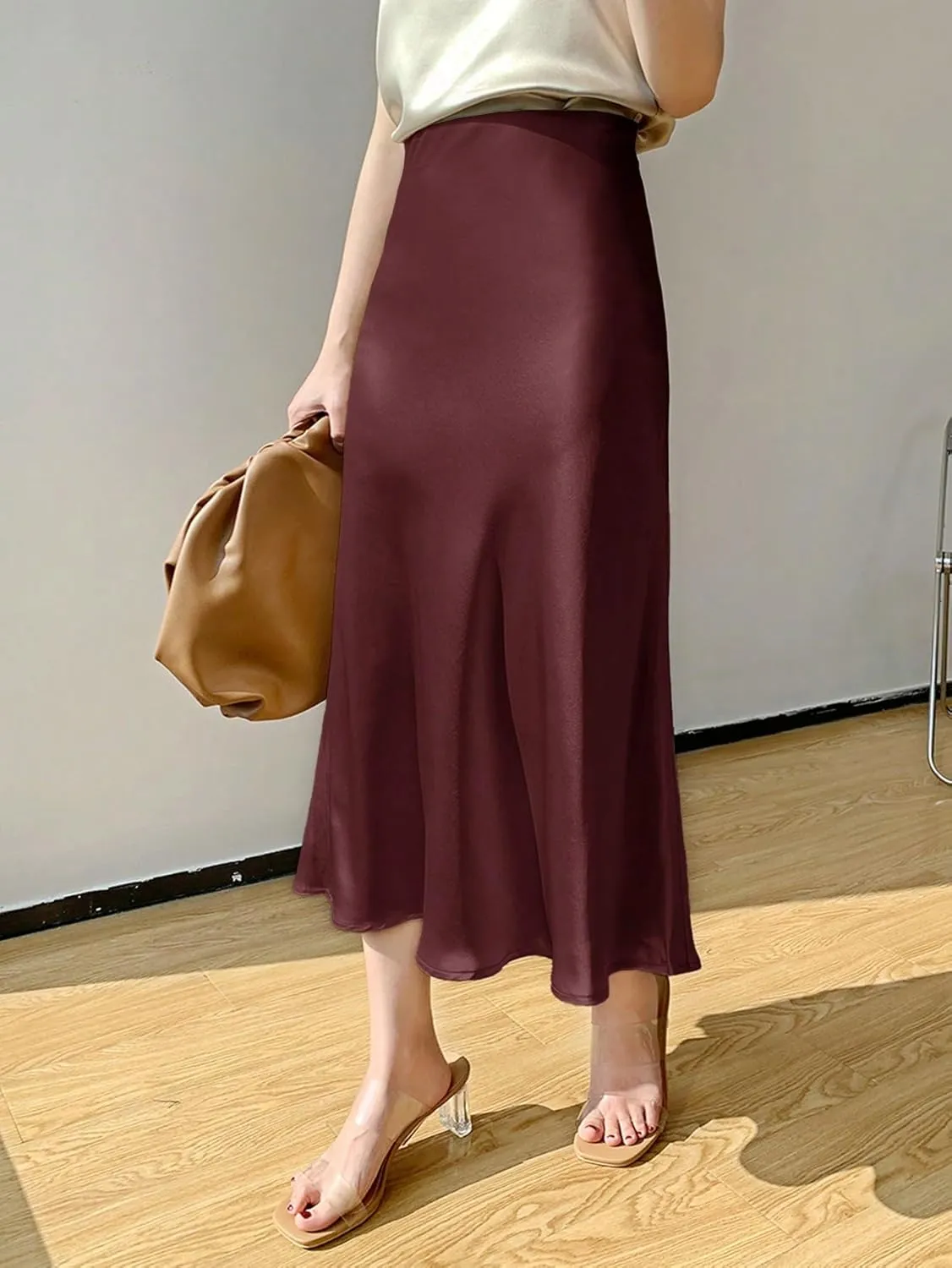 Women's Trendy Beach Skirts Women's Solid Color Hem Elegant Midi Skirt