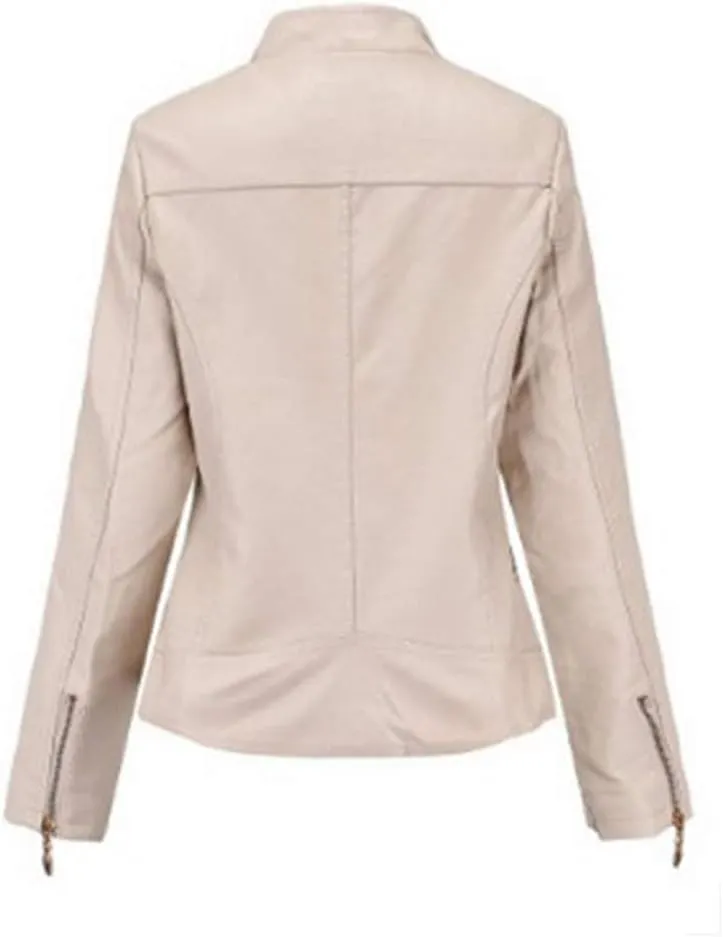 Women's Trendy Faux Leather Jacket Moto Short Jacket Fashion PU Jacket Coat