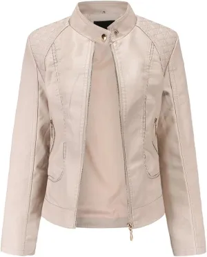 Women's Trendy Faux Leather Jacket Moto Short Jacket Fashion PU Jacket Coat