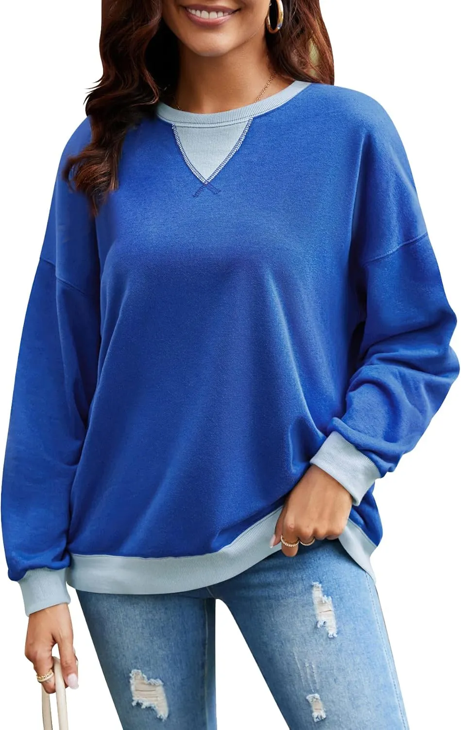 Women's Trendy Oversized Crewneck Sweatshirts Loose Fit Tops Pullover Shirts