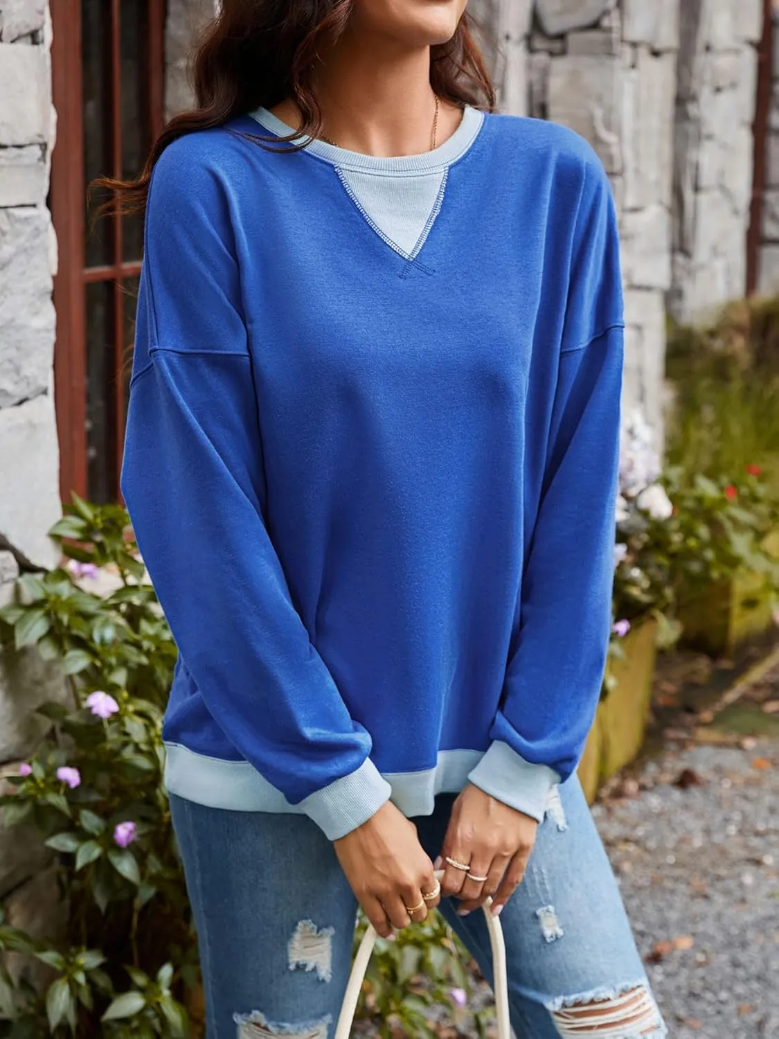 Women's Trendy Oversized Crewneck Sweatshirts Loose Fit Tops Pullover Shirts