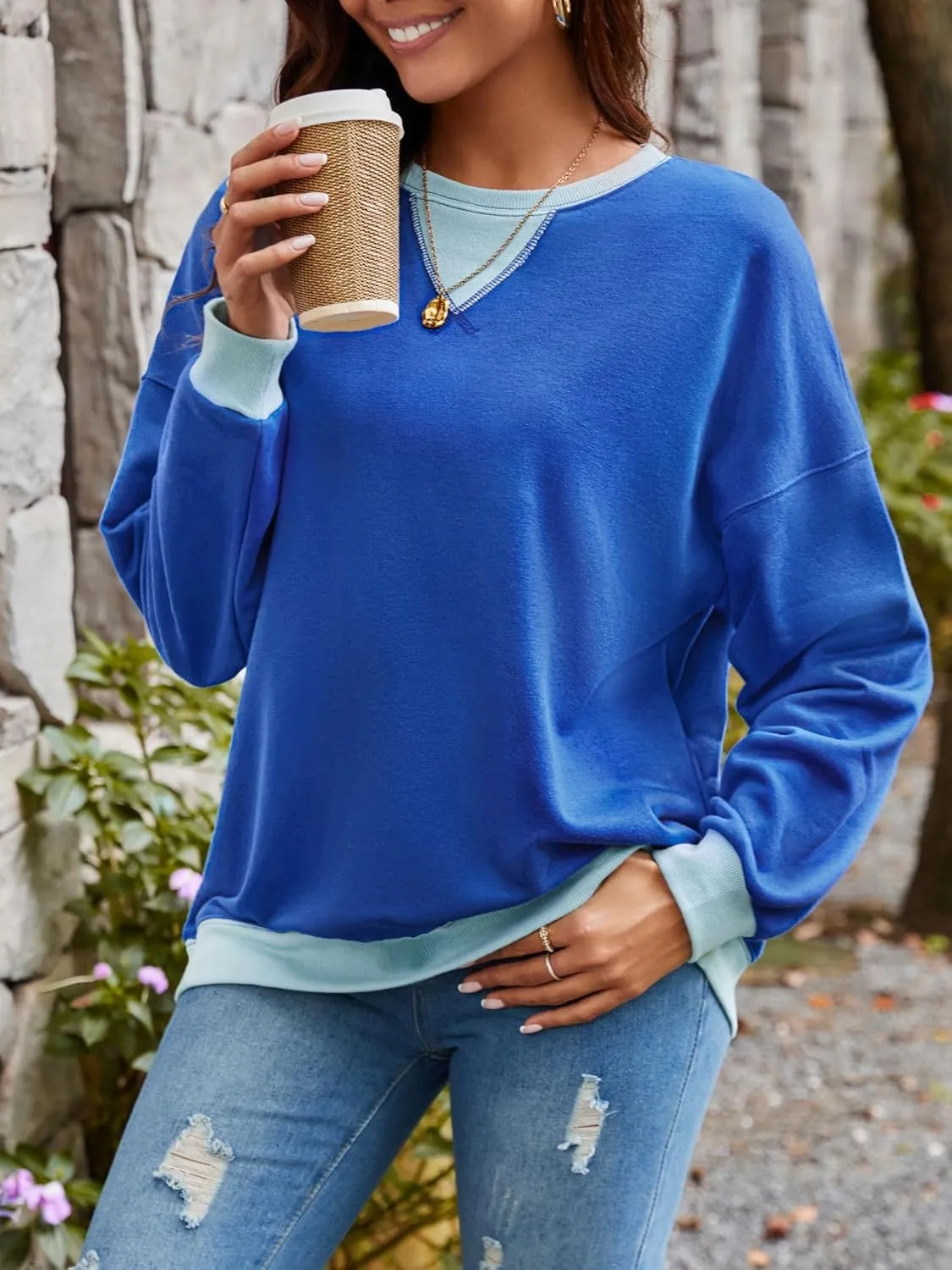 Women's Trendy Oversized Crewneck Sweatshirts Loose Fit Tops Pullover Shirts
