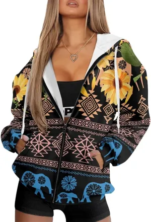 Women's Zip Up Hoodie Trendy Thermal Long Sleeve Shirts for Women