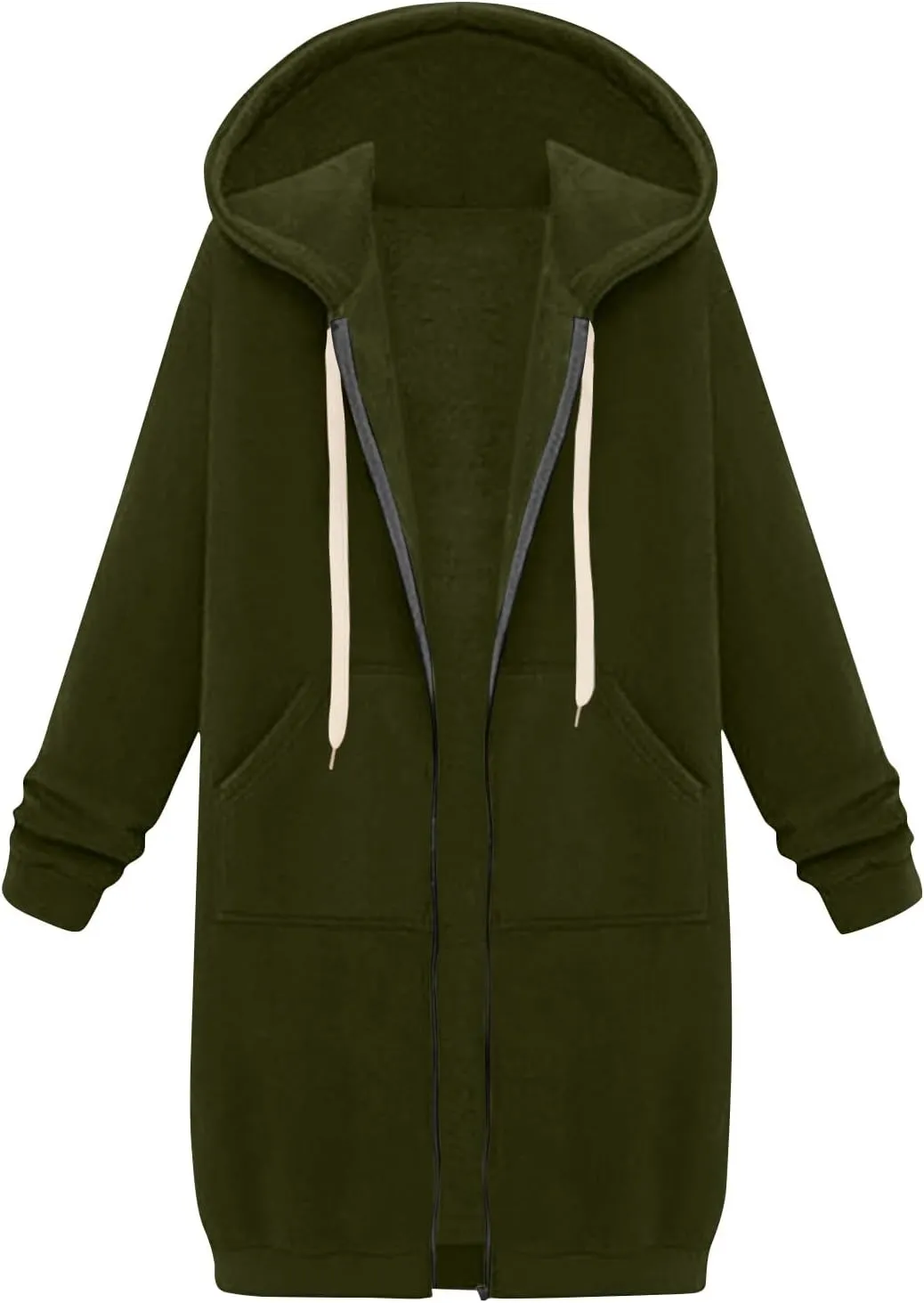Womens Zip Up Hoodies Casual Sweatshirts Winter Windproof Drawstring Hooded Jacket Outerwear with Pocket 2024