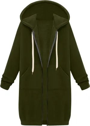 Womens Zip Up Hoodies Casual Sweatshirts Winter Windproof Drawstring Hooded Jacket Outerwear with Pocket 2024