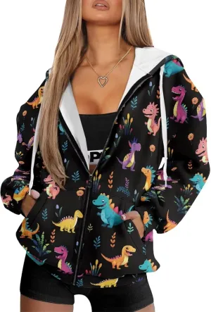 Womens Zipper Hoodie Casual Drawstring Hoodies Trendy Athletic Sweatshirt, Plus