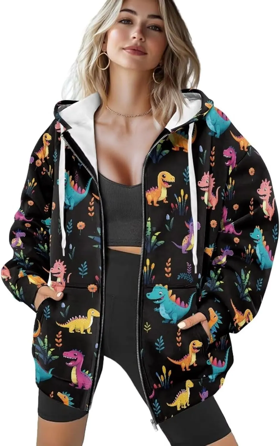 Womens Zipper Hoodie Casual Drawstring Hoodies Trendy Athletic Sweatshirt, Plus