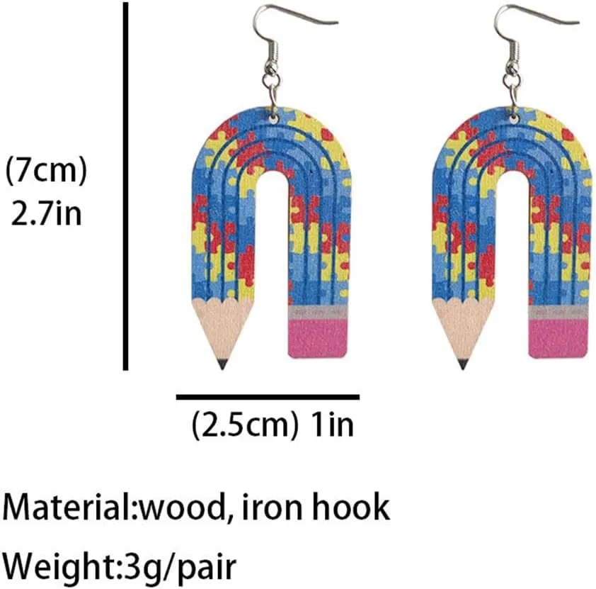 Wooden Pencil Drop Earring Classic Stack of Books Dangle Earrings Handmade Librarian Teacher Hook Earring for Women Teen Girls, Teachers, Students Back to School Gradution Jewelry