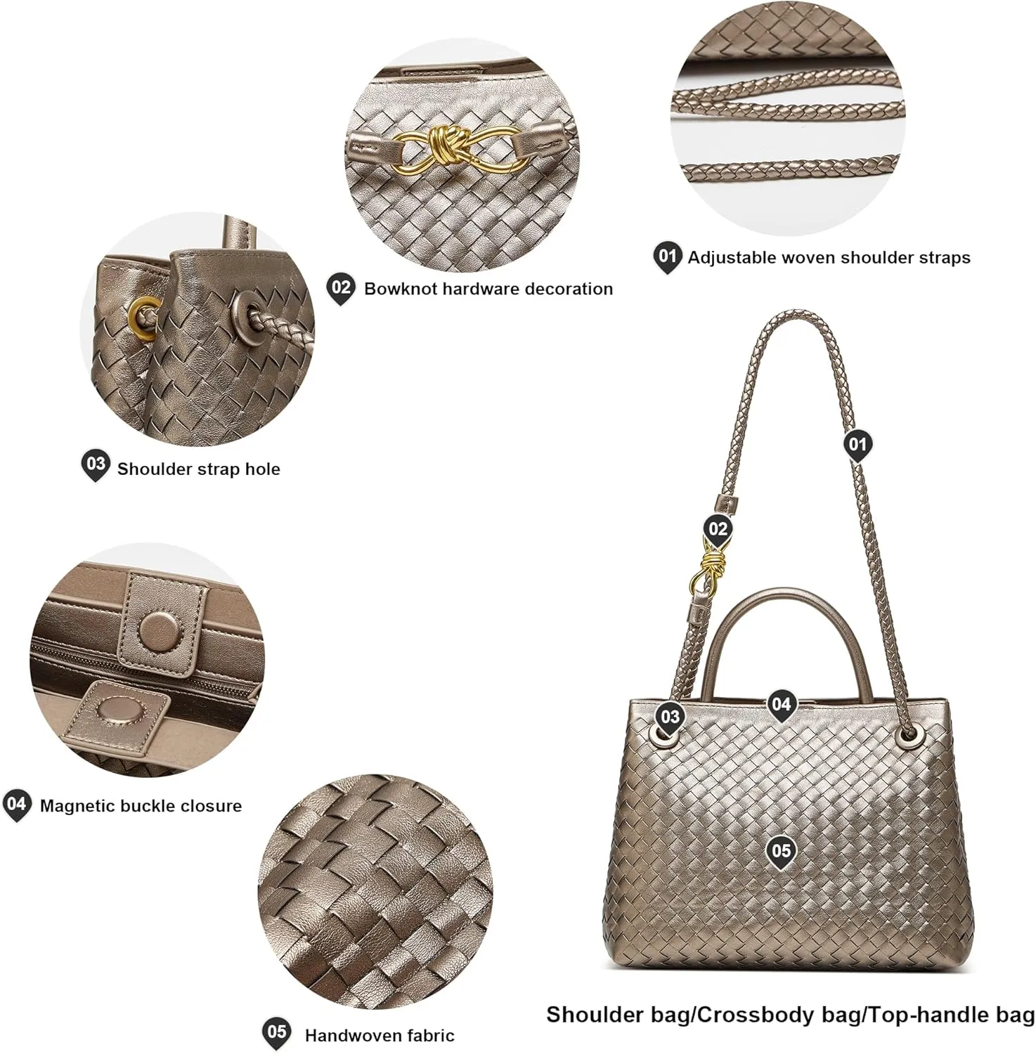 Woven Tote Bag Womens Purse: Vegan Leather Shoulder Handbags - Fashion Summer Beach Tote Bags - Large Travel Totes