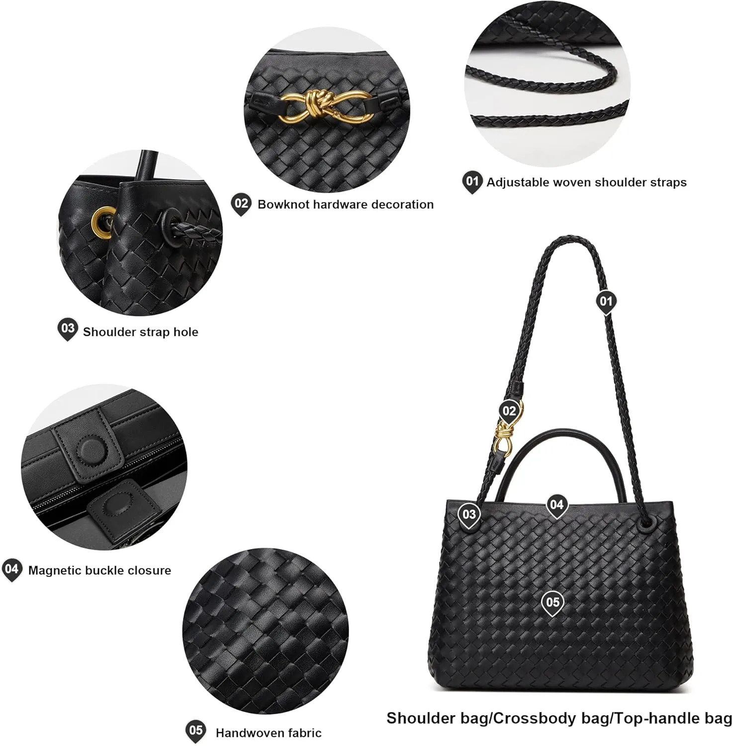 Woven Tote Bag Womens Purse: Vegan Leather Shoulder Handbags - Fashion Summer Beach Tote Bags - Large Travel Totes