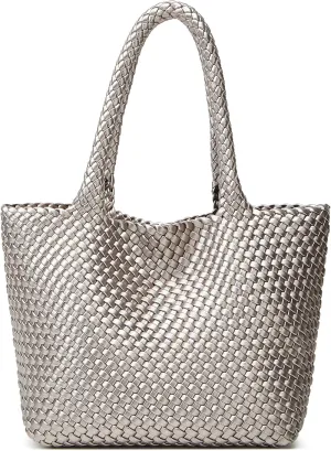Woven Tote Bag Womens Purse: Vegan Leather Shoulder Handbags - Fashion Summer Beach Tote Bags - Large Travel Totes