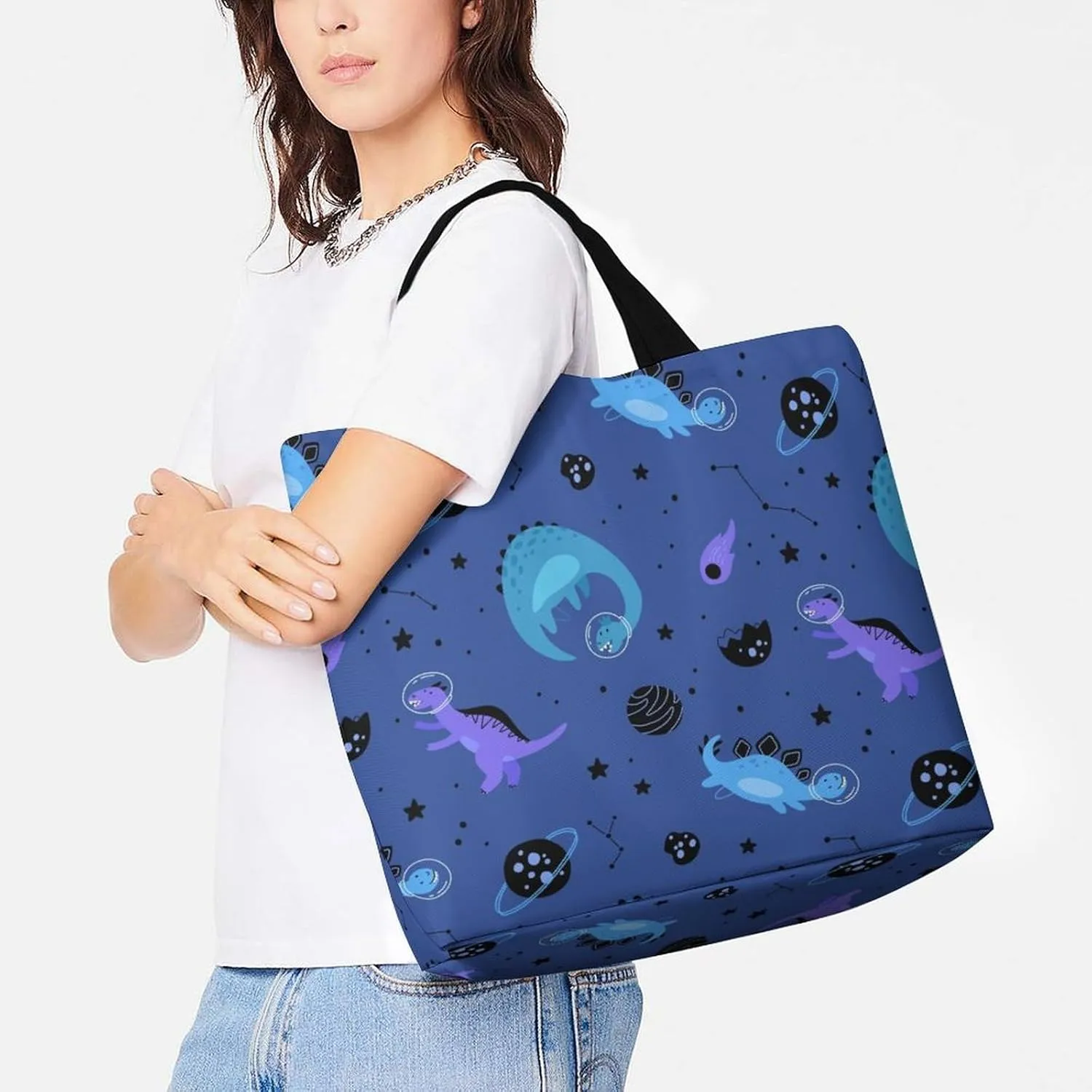 Wow-cool Women's Tote Bag Built-In Pockets Single Shoulder Tote Bag Interior Spacious Travel Shopping Bag
