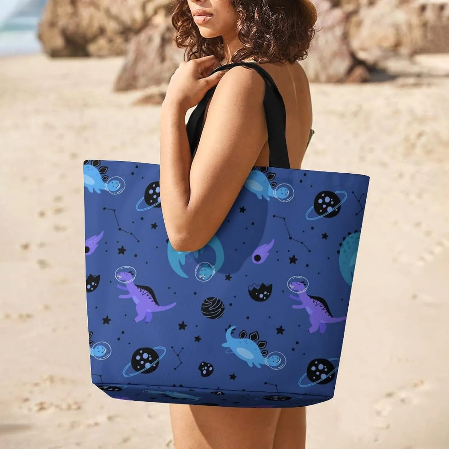 Wow-cool Women's Tote Bag Built-In Pockets Single Shoulder Tote Bag Interior Spacious Travel Shopping Bag