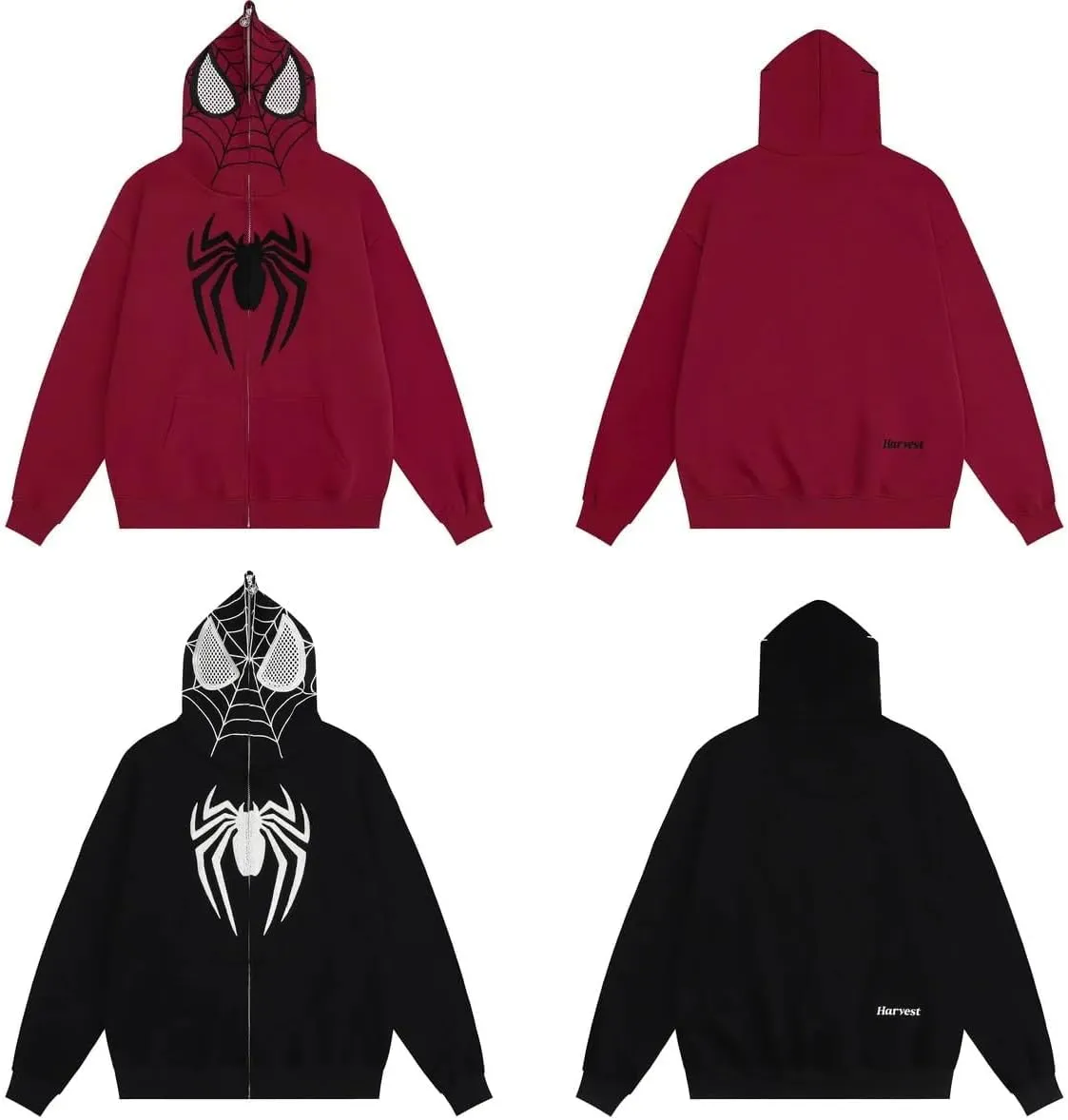 Y2K Hip Hop Spider Hoodie for Women Men Graphic Full Zip up Hoodies Oversized Kawaii Hoodies Spider Jacket
