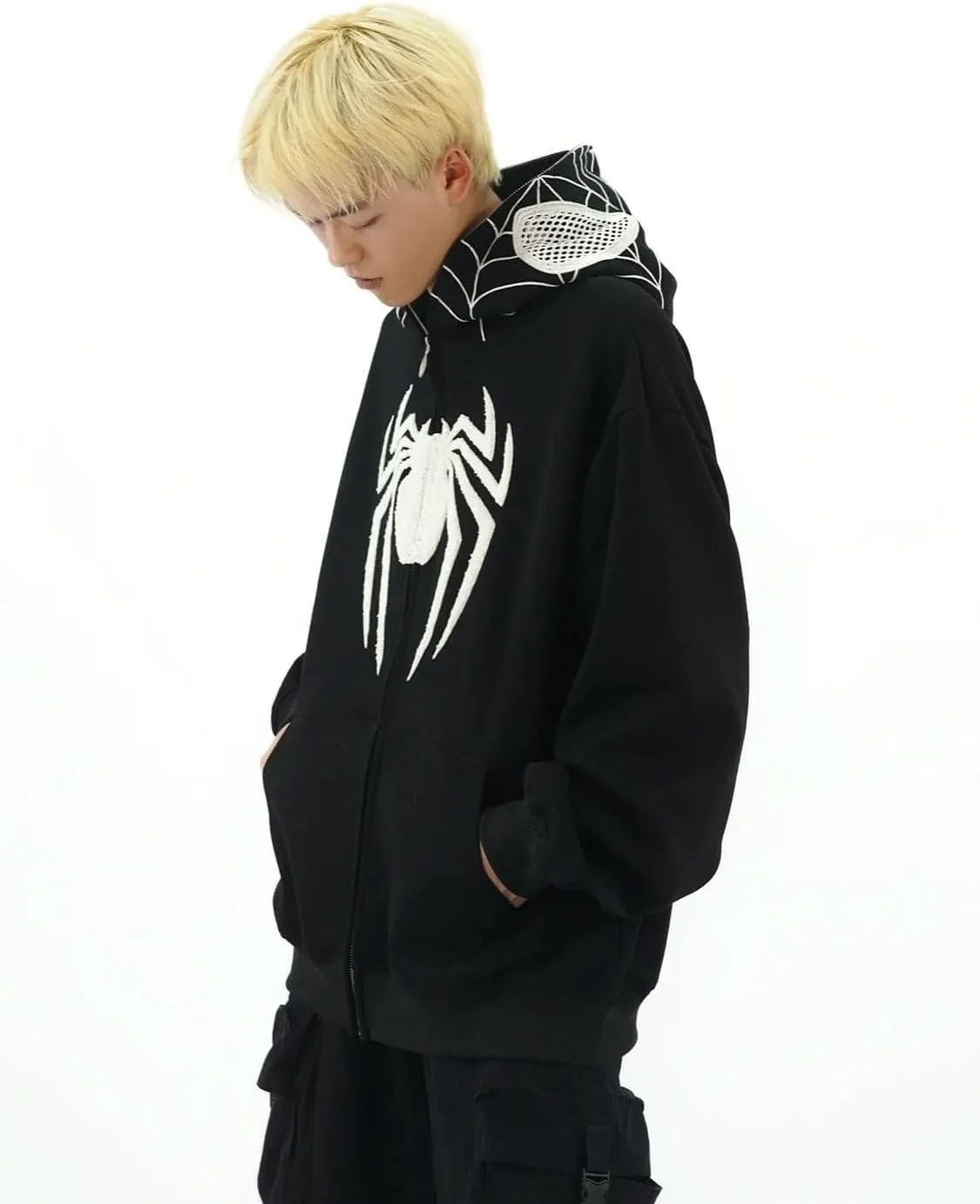 Y2K Hip Hop Spider Hoodie for Women Men Graphic Full Zip up Hoodies Oversized Kawaii Hoodies Spider Jacket