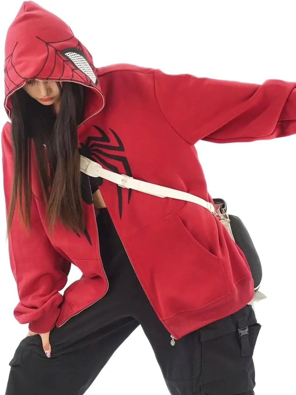 Y2K Hip Hop Spider Hoodie for Women Men Graphic Full Zip up Hoodies Oversized Kawaii Hoodies Spider Jacket