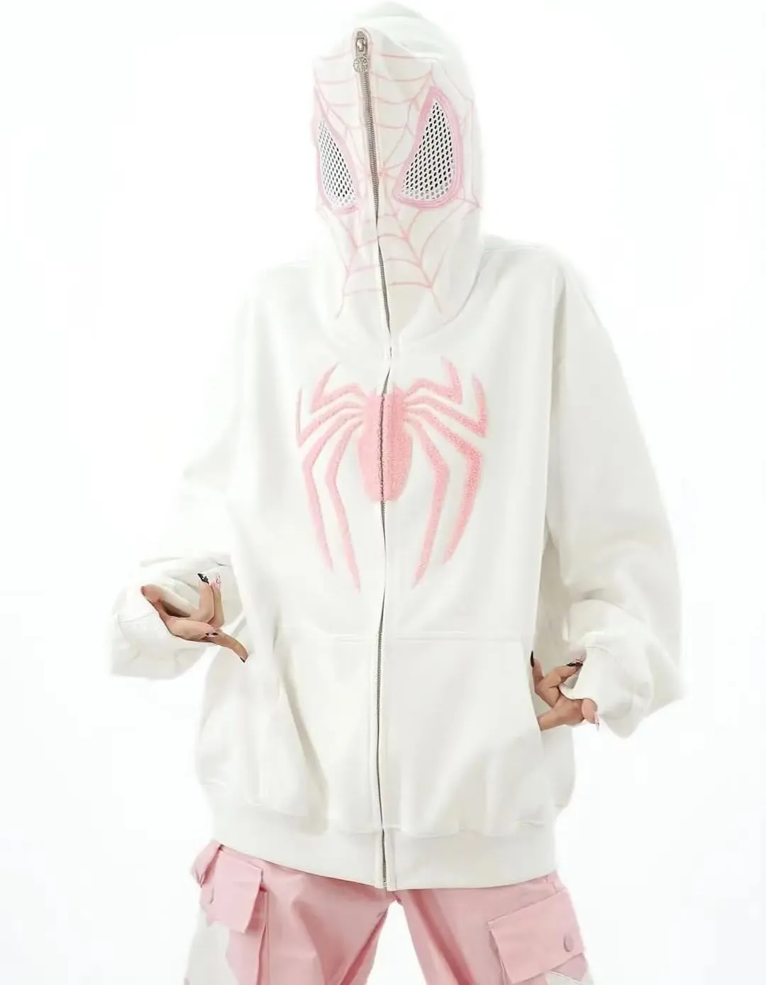 Y2K Hip Hop Spider Hoodie for Women Men Graphic Full Zip up Hoodies Oversized Kawaii Hoodies Spider Jacket
