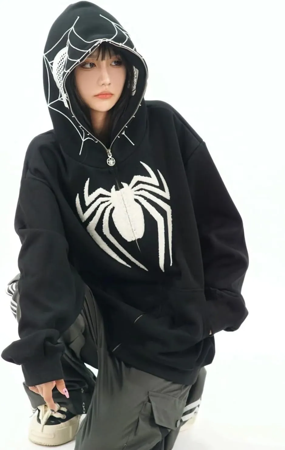 Y2K Hip Hop Spider Hoodie for Women Men Graphic Full Zip up Hoodies Oversized Kawaii Hoodies Spider Jacket