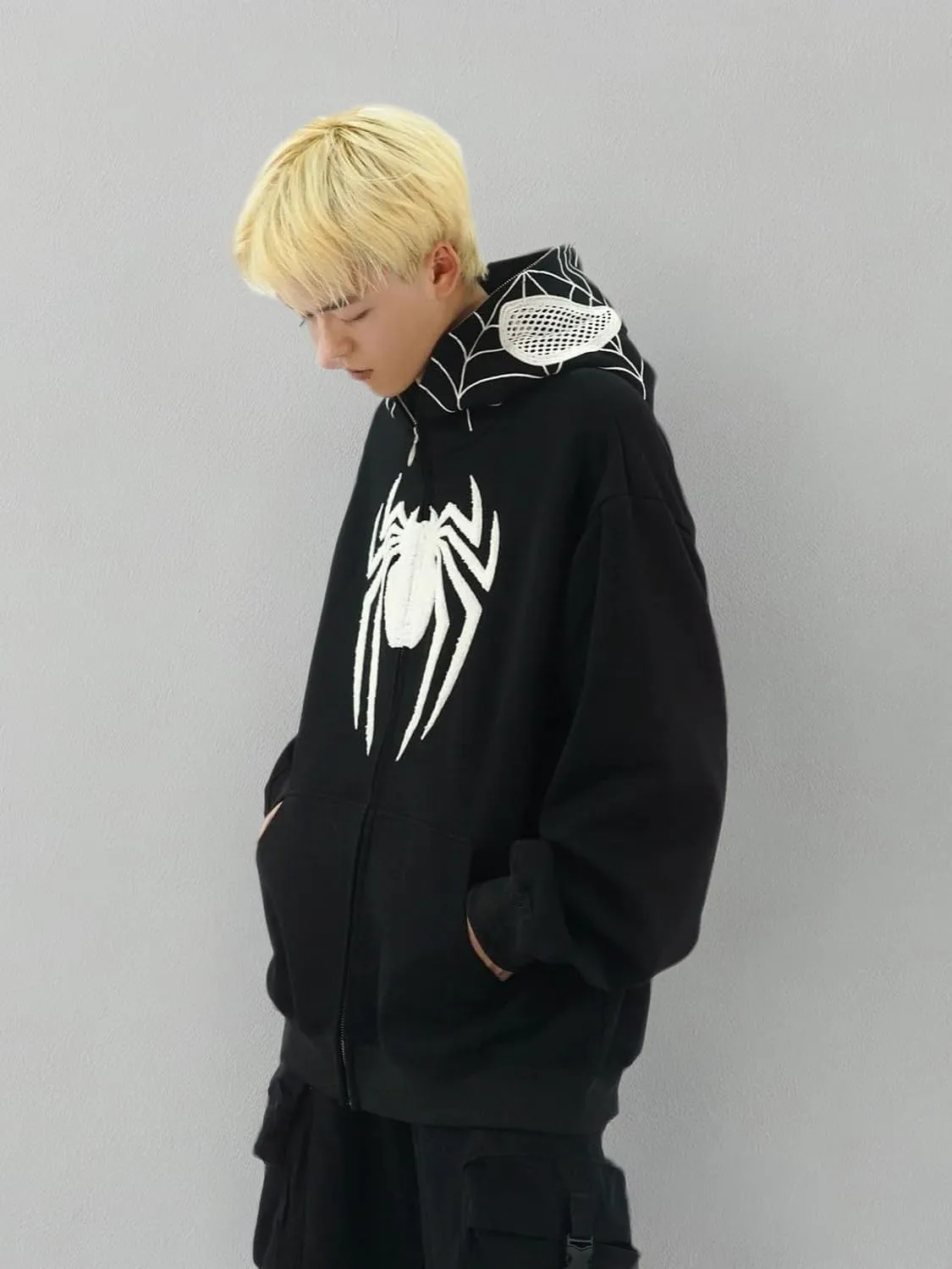 Y2K Hip Hop Spider Hoodie for Women Men Graphic Full Zip up Hoodies Oversized Kawaii Hoodies Spider Jacket
