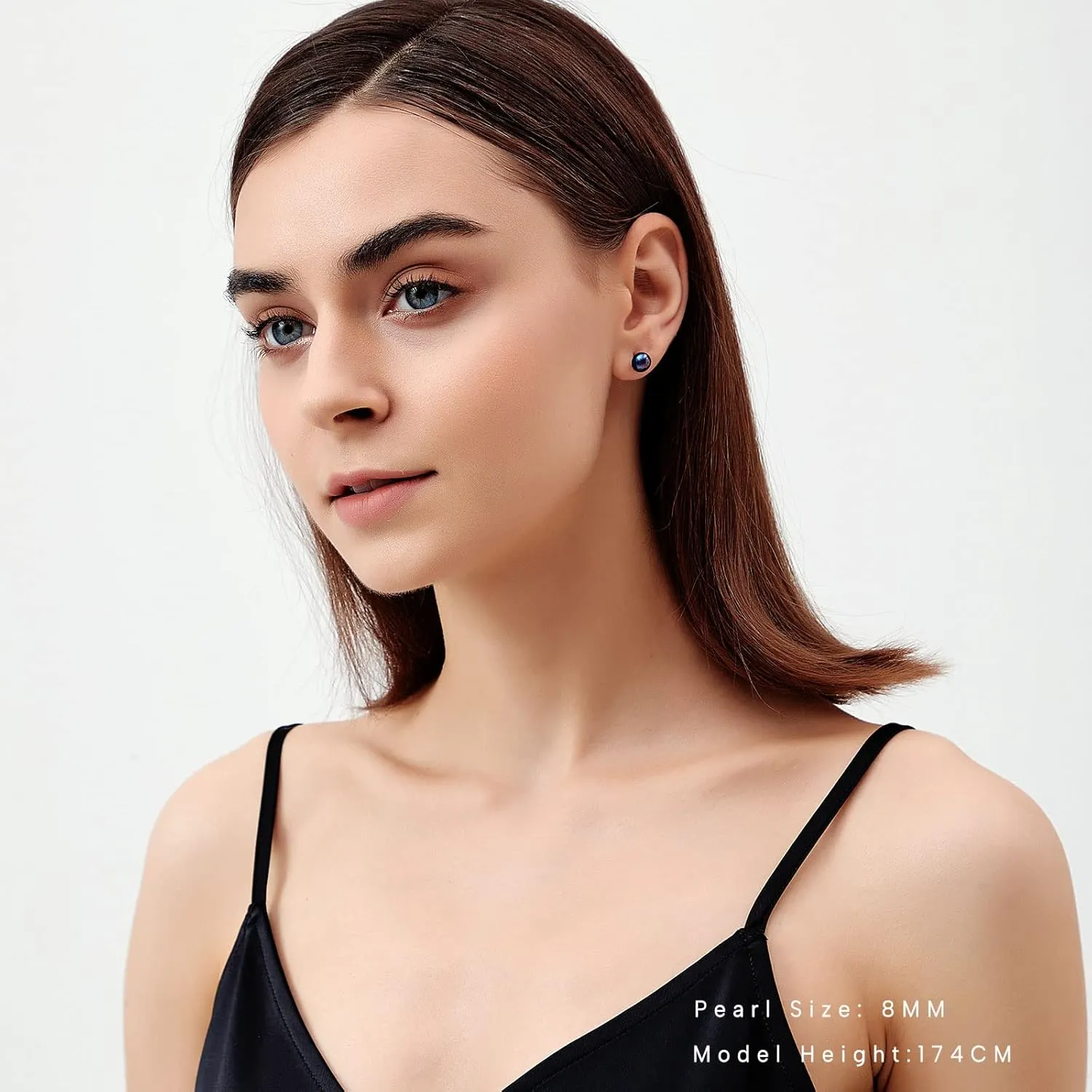 YAMI Pearl Earrings for Women, 925 Sterling Silver Hypoallergenic Stud, Saltwater Cultured Black Pearl, Classic & Elegant Jewelry Gfits for Her, 8-8.5MM