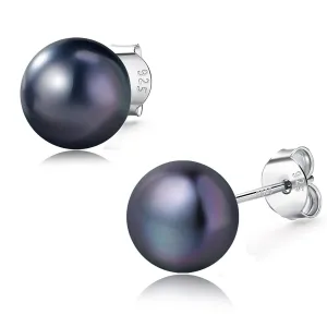 YAMI Pearl Earrings for Women, 925 Sterling Silver Hypoallergenic Stud, Saltwater Cultured Black Pearl in Hamburger Shape, Classic & Elegant Jewelry Gifts for Her, 6-6.5mm