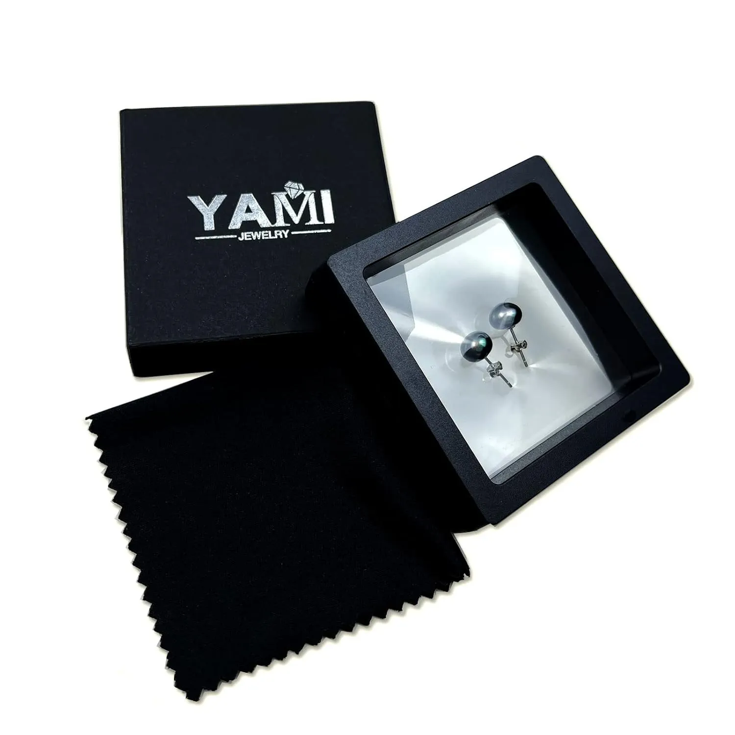 YAMI Pearl Earrings for Women, 925 Sterling Silver Hypoallergenic Stud, Saltwater Cultured Black Pearl in Hamburger Shape, Classic & Elegant Jewelry Gifts for Her, 6-6.5mm