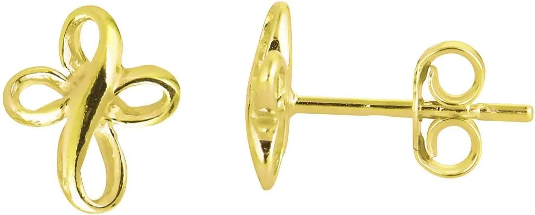 Yellow Gold Polished Sterling Silver Celtic Knot Cross Stud Earrings for Women | 8x9mm Cross Stud Earrings | Secure Friction Back Closure | 14k Plated Shiny Classic Earrings