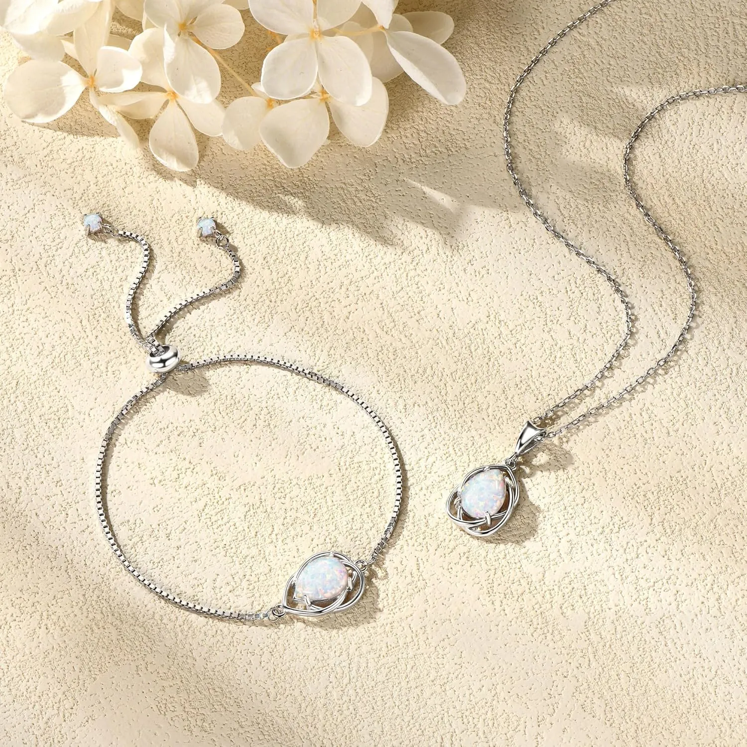 YUNKAI Opal Necklaces for Women Sterling Silver, Pear/Round/Oval Created-Opal Pendants, Dainty Vintage Necklace Fine Jewelry Gift for Birthdays Anniversaries, October Birthstone Pendant