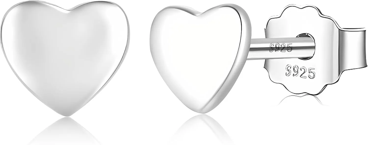 ZDE S925 Sterling Silver Heart Earrings Women Earrings Cubic Zirconia Men Hypoallergenic Non-Nickel Cartilage Earrings Studs Sensitive Ears Simple Classic 5mm Tiny CZ Stud Earrings