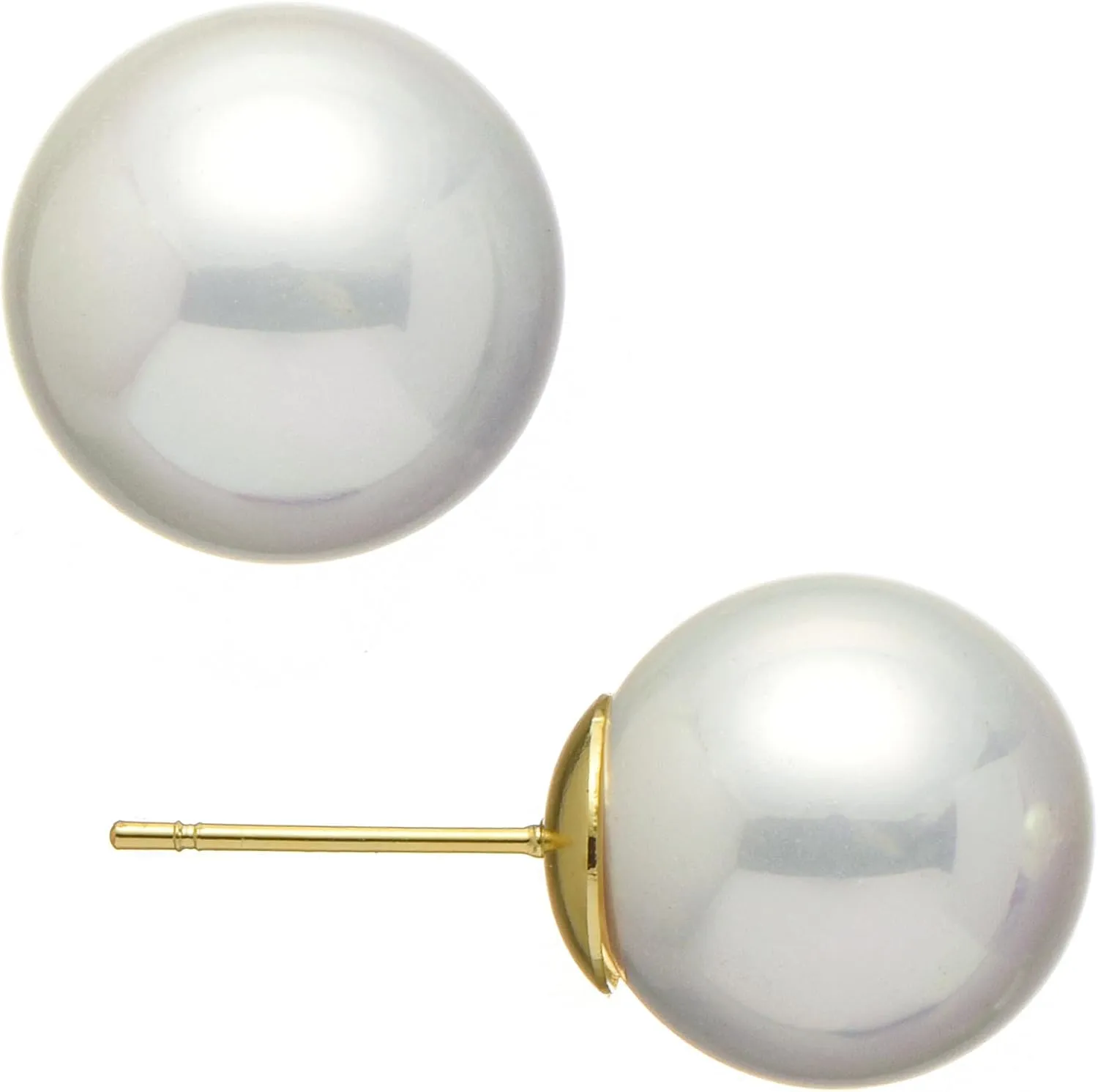 ZLP Big Pearl Earrings for Women, Oversize 14/12/10mm Classic Round Strong Light Simulated Shell Pearl Earrings 14K Gold Plated Sterling Silver Stud