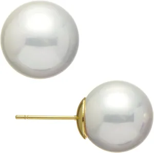 ZLP Big Pearl Earrings for Women, Oversize 14/12/10mm Classic Round Strong Light Simulated Shell Pearl Earrings 14K Gold Plated Sterling Silver Stud